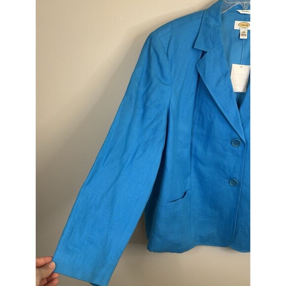 TALBOTS Blue 100% Linen Blazer Women 20W Long Sleeve Lined Pockets Jacket Career - Picture 6 of 13